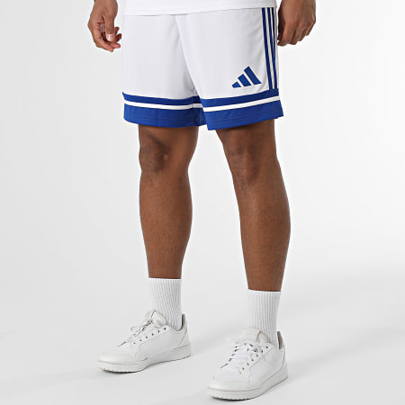 Adidas Sportswear - Ensemble Tee Shirt Et Short Jogging A Bandes SQUA25 Jersey JG5827 JH3409 Blanc Bleu Roi